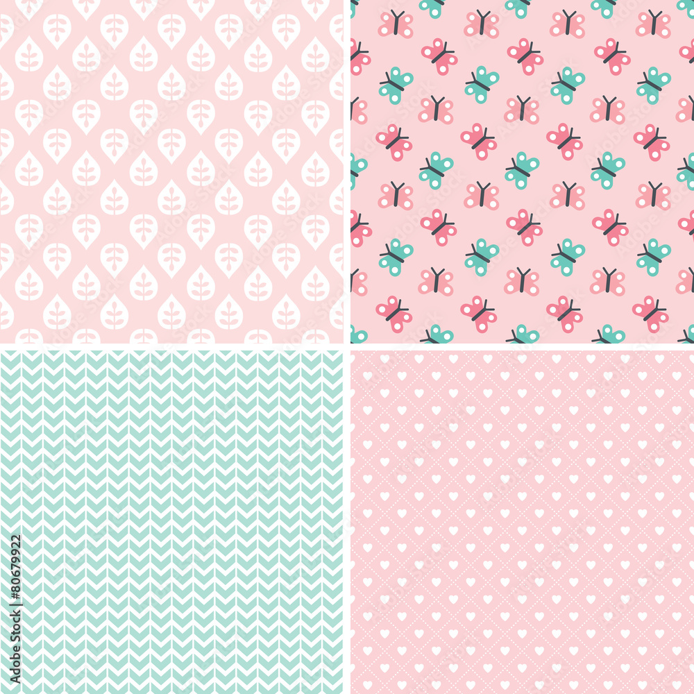 cute seamless background patterns in peach pink and mint