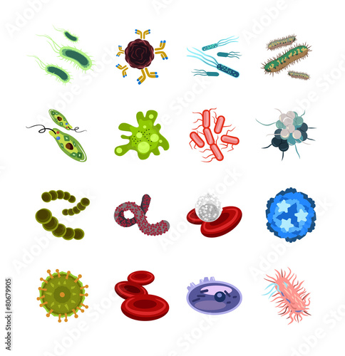 Vector bacteria isolated icon set