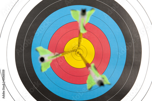 Archery target with arrows in short dept of field