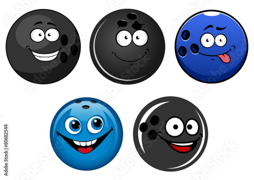 Blue and black bowling balls cartoon characters