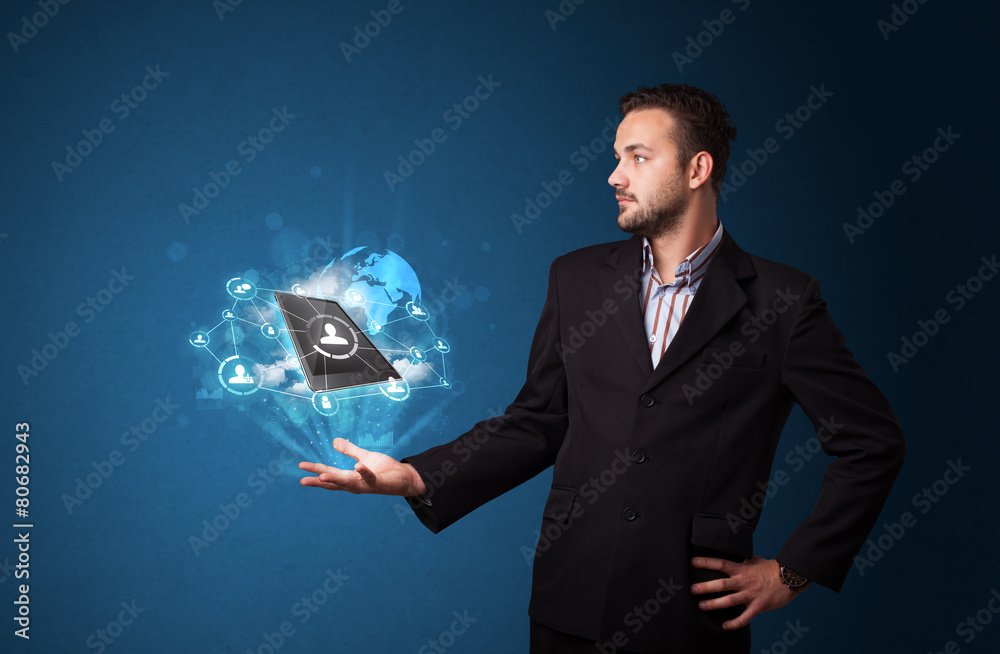 Cloud technology in the hand of a businessman Cloud technology in the hand of a businessman