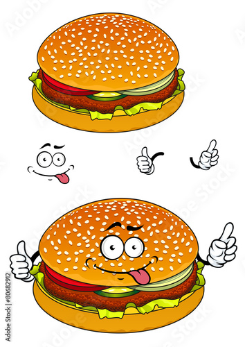 Hamburger cartoon character isolated on white