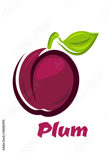 Fresh plum fruit in cartoon style