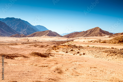 Panoramic view of road through desert with mountains, Egypt