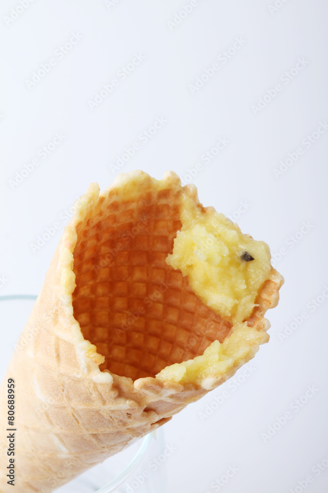 remain of yellow passion fruit ice cream cones