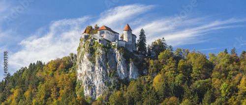 castle on the rock on lake Bled in Slovenia photo