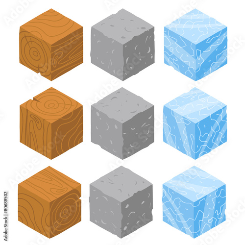 Isometric game brick cubes set.