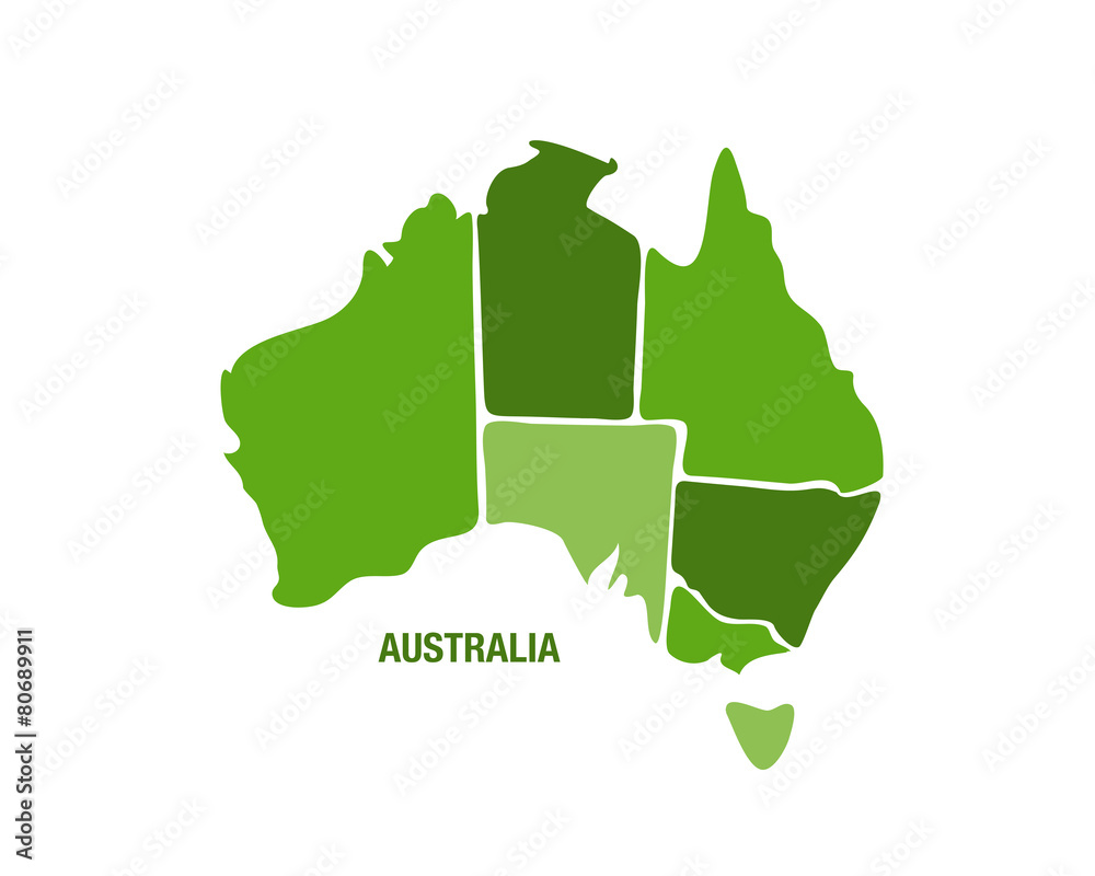 Australia map in green color - obrazy, fototapety, plakaty 