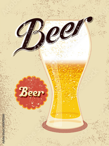 Vintage style poster with a beer glass. Vector illustration.