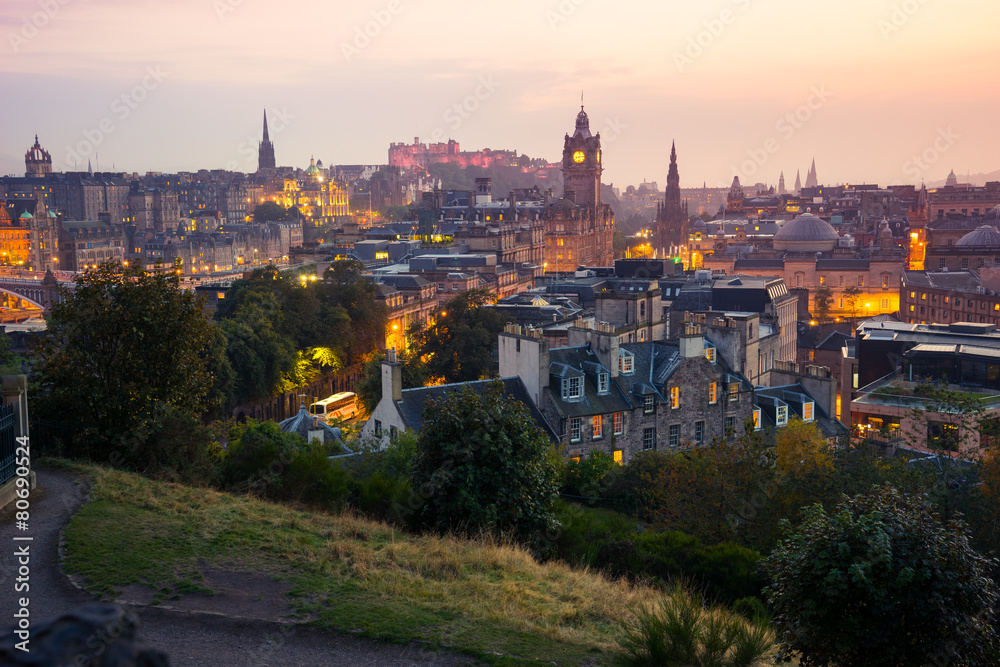 Edinburgh city from Calton Hill at night, Scotland, UK Edinburgh city from Calton Hill at night, Scotland, UK