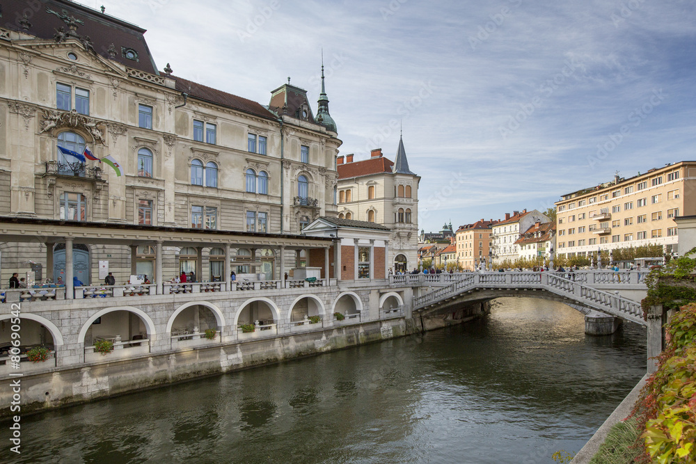 river and bridge in Ljubljana in Slovenia