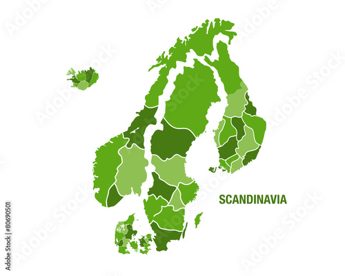 Obraz na plátně Scandinavia map in green