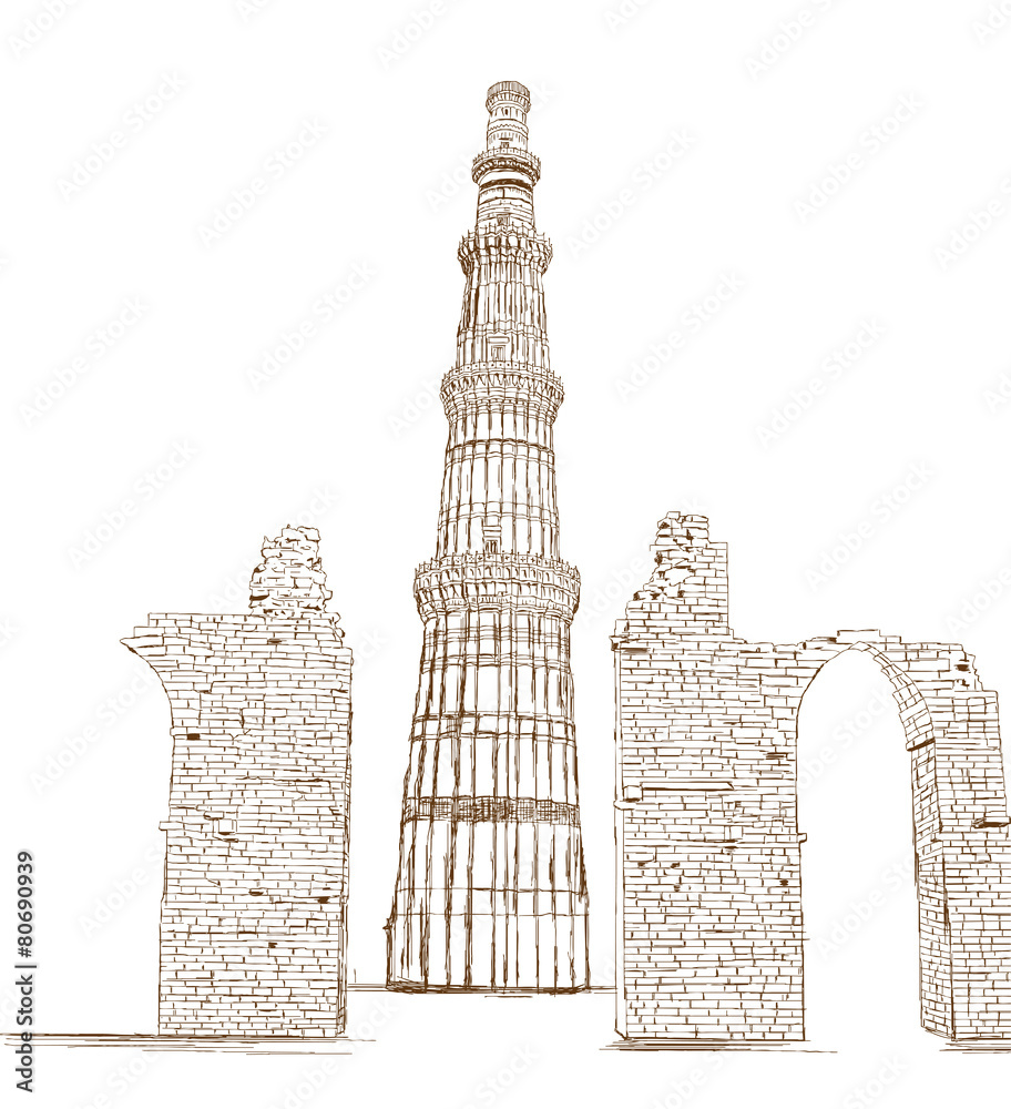 Qutub Minar New Delhi India Vector Illustration Stock Vector Adobe Stock 2770