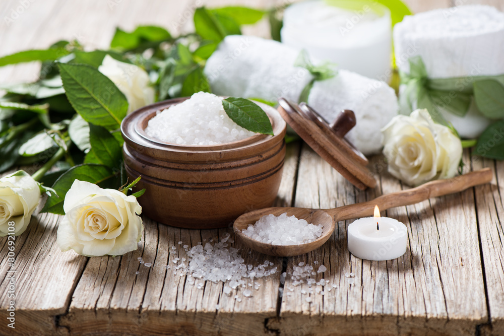 Spa scene with white roses Spa scene with white roses