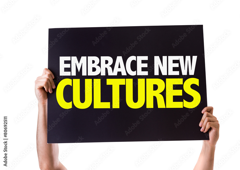 Embrace New Cultures card isolated on white Embrace New Cultures card isolated on white