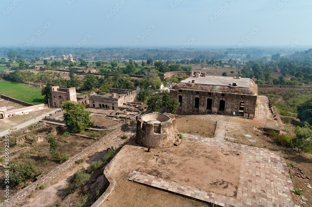 View on old ruins from Jahangir Mahal or Orchha Palace