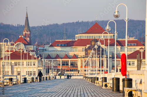 View from the pier on the architecture of Sopot, Poland