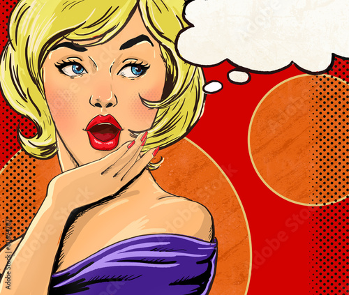 Pop Art illustration of blond girl with the speech bubble. #80694787