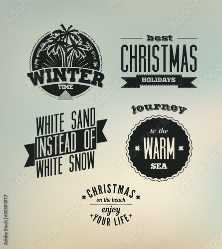 Christmas on the beach. Set of vector typography designs