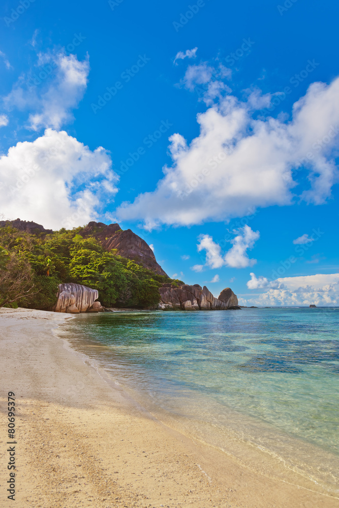 Famous beach Source d'Argent at Seychelles