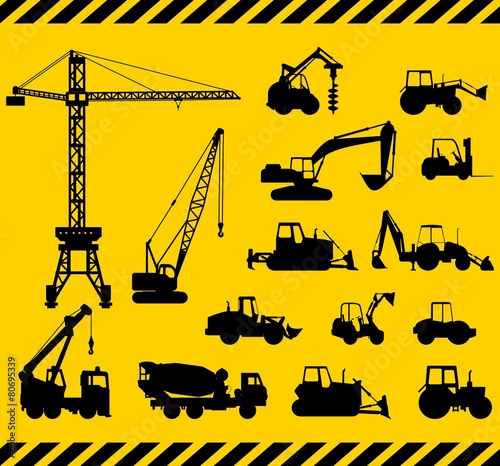 Set of heavy construction machines icons. Vector illustration