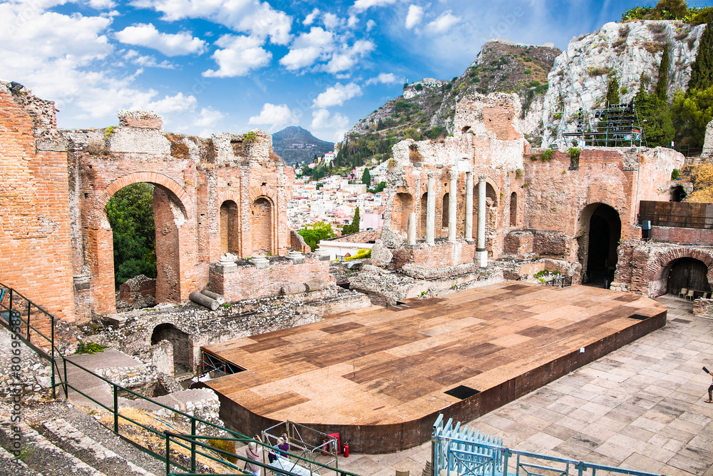 Antique amphitheater Teatro Greco in Taormina, Sicily