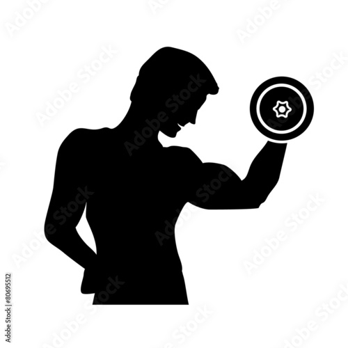 Silhouette of a man doing exercises with dumbbells