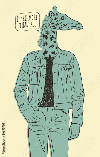 Hand drawn giraffe-man. Vector illustration.