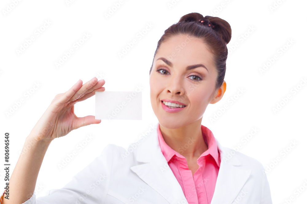 Business card - confident businesswoman holding blank sign. All Business card - confident businesswoman holding blank sign. All