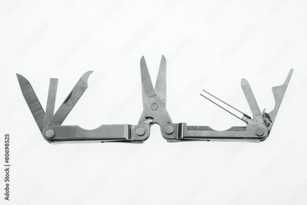 Pocket knife or Steel multi-function tools isolated on white Pocket knife or Steel multi-function tools isolated on white