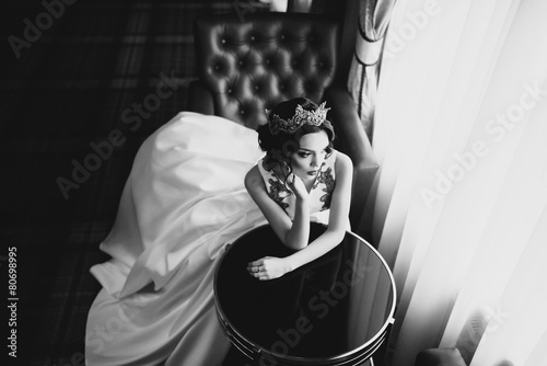 Portrait of beautiful bride. Wedding dress. Wedding decoration photo