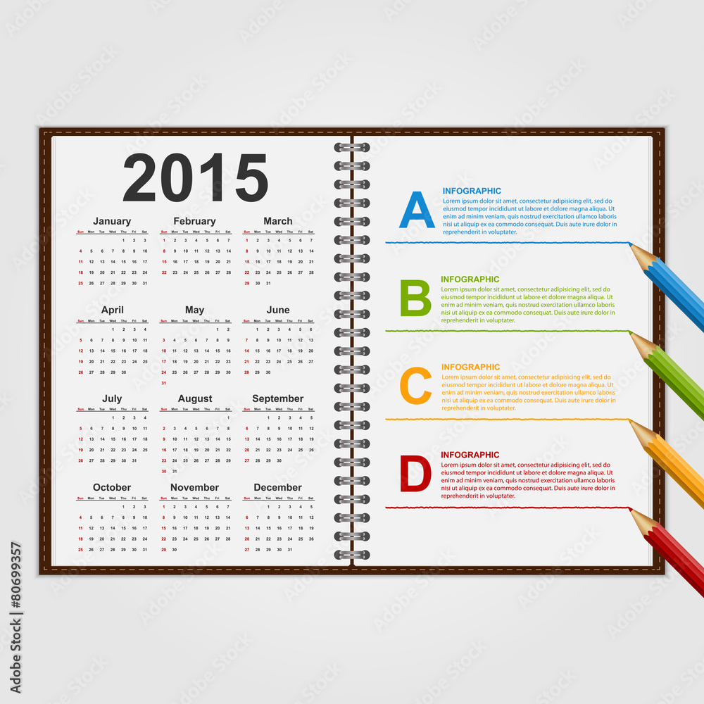 Infographics template. Open notebook with calendar and schedule. Infographics template. Open notebook with calendar and schedule.