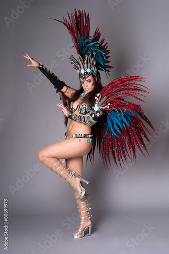 Colorful samba dancer, on grey background
