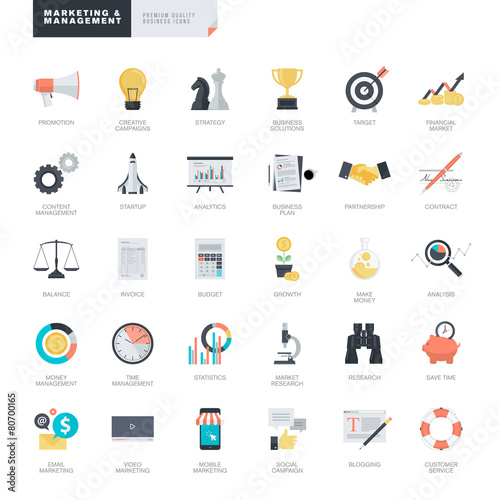 Set of modern flat design business and marketing icons