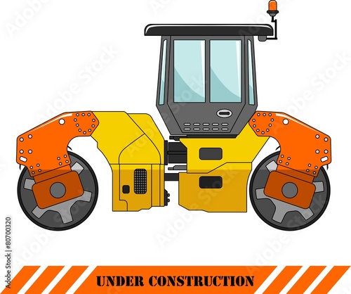 Compactor. Heavy construction machine. Vector illustration