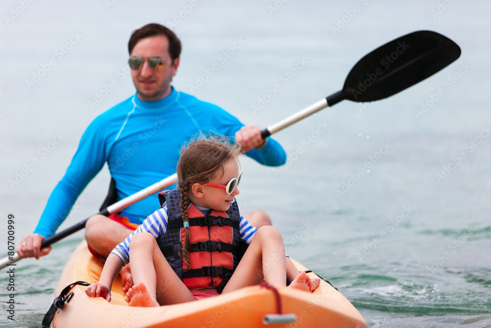 Fototapeta premium Father and daughter kayaking