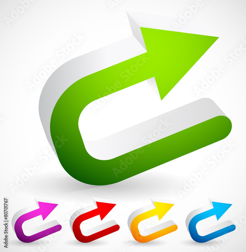 3D Colorful U turn / Backward or Return Arrows