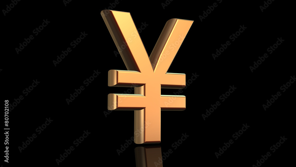 Obraz premium Yen sign in gold isolated on black background