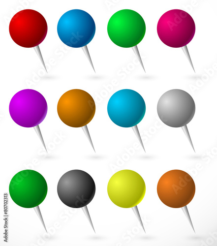 Push pin, thumbtack set with sphere heads. Several colors.