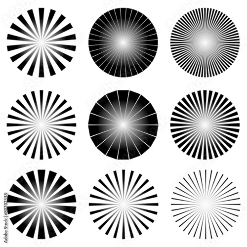 Radial Elements Set. Starburst or Sunburst Backgrounds, Rays Tem