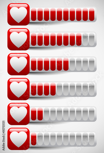 Meters with Heart Shapes. Love Meter, Health Points in Computer