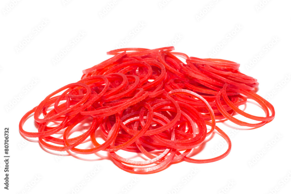 red rubber wrist band on white background
