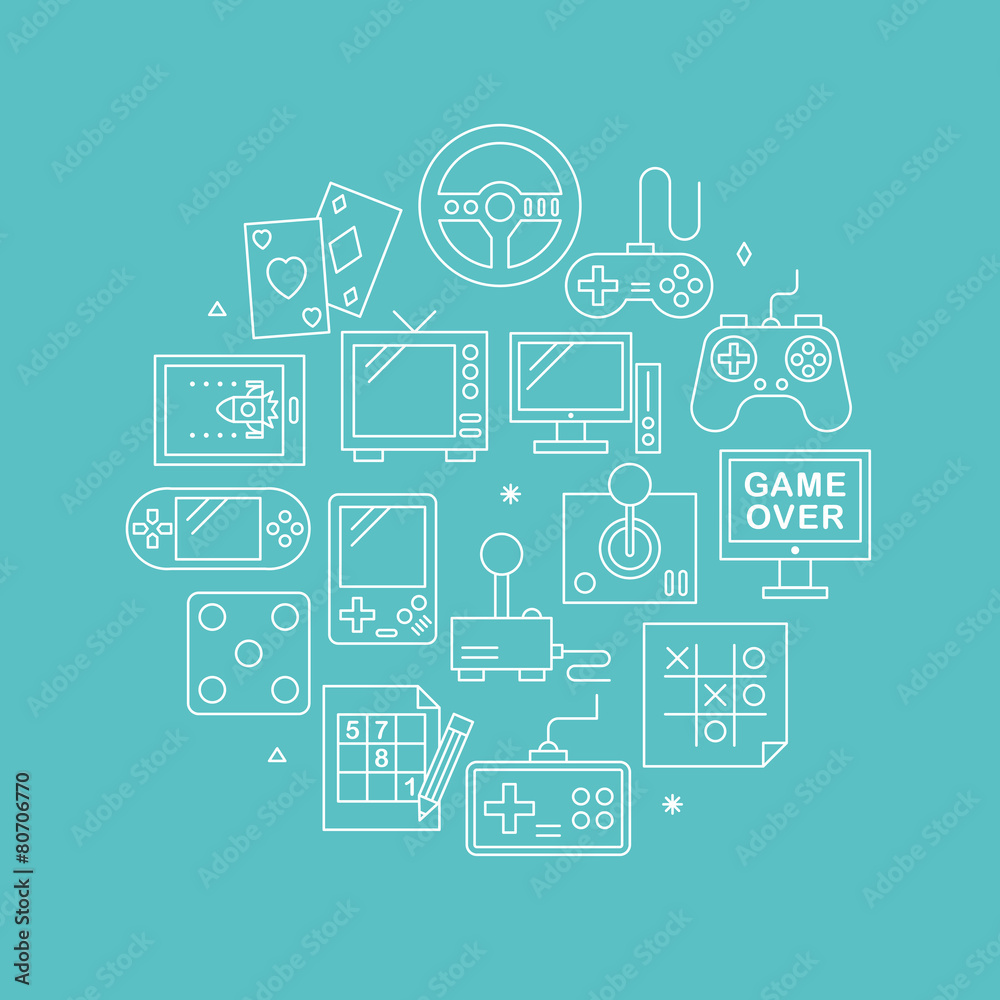 Game line icon circle set Game line icon circle set