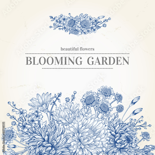 Invitation with a blue flowers.