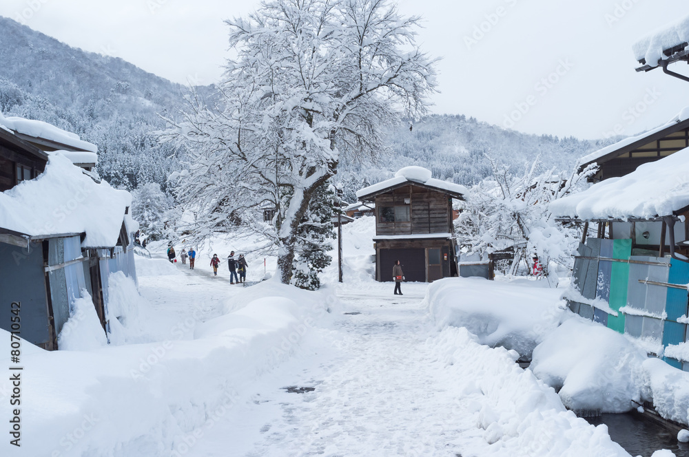 Snowy view, Takayama, Japan in winter season.