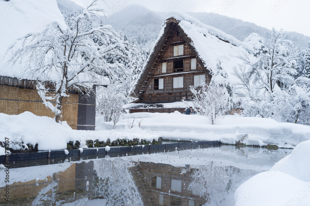 Snowy view, Takayama, Japan in winter season.