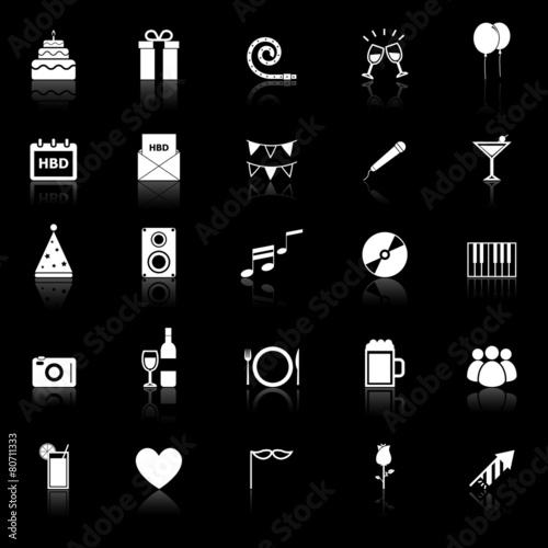 Birthday icons with reflect on black backgound