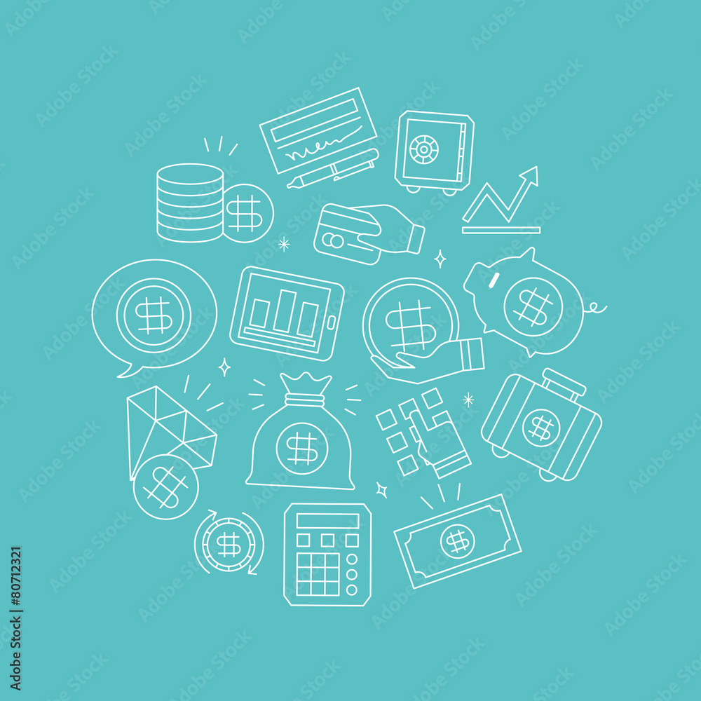 Fototapeta premium Business finance line icon circle set