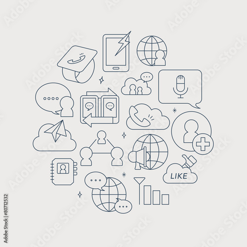 social network line circle icon