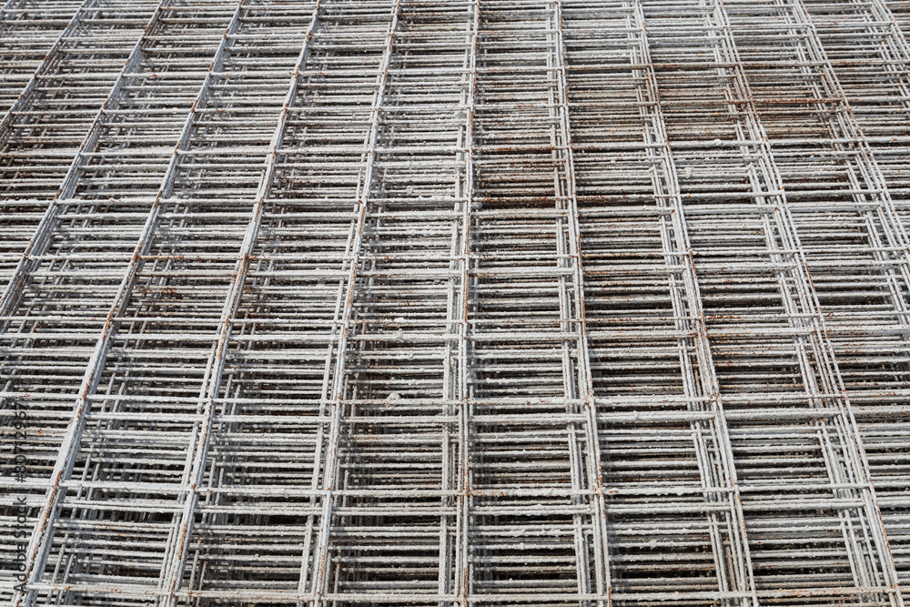 Stacked rebar grids at the construction site